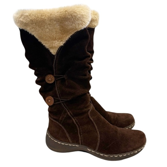 BareTraps Women's Esha Leather Suede Dark Brown w/Faux Fur 90s Retro Size 7.5 - Picture 8 of 9